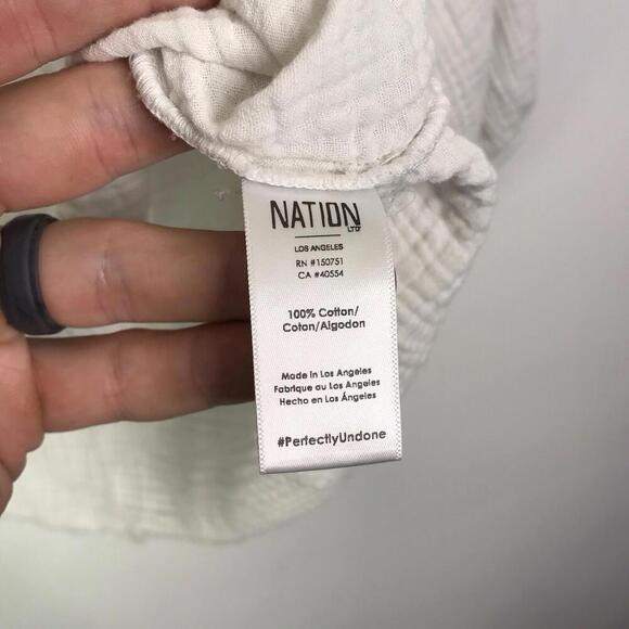 Nation LTD Top Womens M Mimi Romance Textured Gauze Fringe Hem Natural Boho - Picture 7 of 10